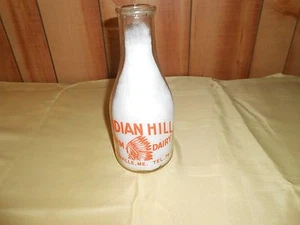 VINTAGE Hill Farm Dairy Milk Bottle One Quart Sided Greenville ME - Picture 1 of 5