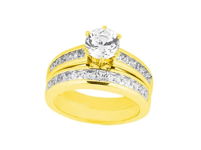 Juego de anillos de compromiso redondos de canal de diamantes princesa de 3,50 quilates de oro de 18 k G SI1 Foto 1 de 3