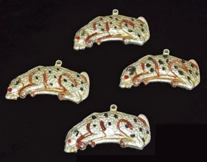 Enamel Leopard Silver Foil / copper hand painted pendant charm vintage 4 pc - Picture 1 of 4