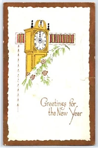 Antigua postal en relieve de vacaciones de Año Nuevo - reloj (1913) - Imagen 1 de 2