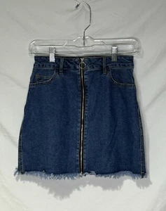 Love Tree Fray Hem Denim Jean Skirt Women's Small Full Zip Beach Boho Festival - Picture 1 of 5