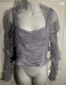 French Connection Womens Edrea Lilac Tulle Ruched Cropped Top Sz L NWOTS - Picture 1 of 7