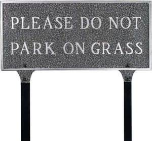 Please Do Not Park On Grass Standard Rectangle Lawn Stakes-Swedish Iron Plaque - Picture 1 of 2