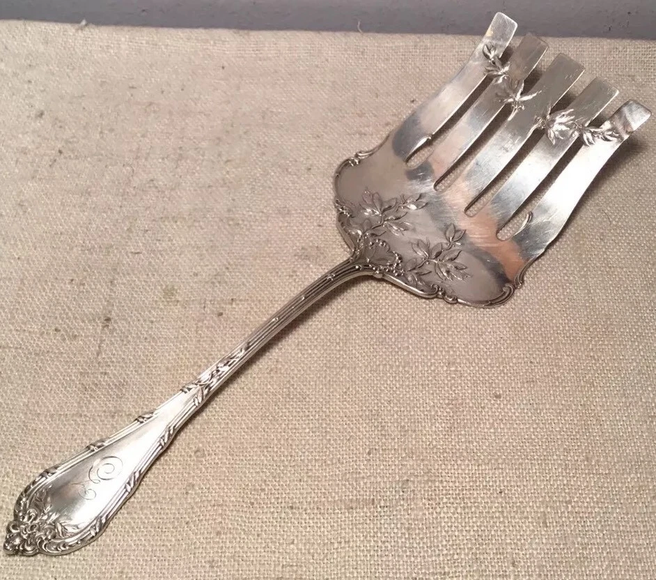 Tenedor para servir espárragos Madame Royale de plata esterlina antiguo Durgin Foto 1 de 4