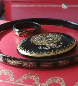 Michaela Frey Set Emaille, Enamel Ring, Brosche, Armreif, vintage schwarz Gold - Bild 1 von 12