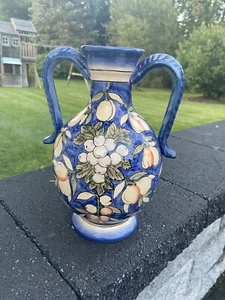 Tuscan Style Hand painted Ceramic Vase Pitcher Urn Vessel Leaves Fruit 10” Tall - Picture 1 of 11
