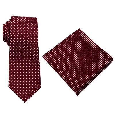 Conjunto de corbata y cuadrado de bolsillo con punto borgoña para hombre escuelas negocios formal Foto 1 de 2