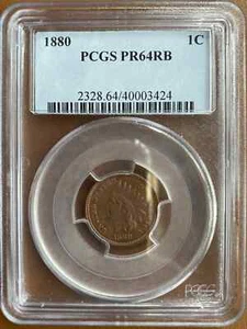 1880 INDIAN HEAD CENT PCGS PR64RB PROOF MIRRORED - Picture 1 of 6