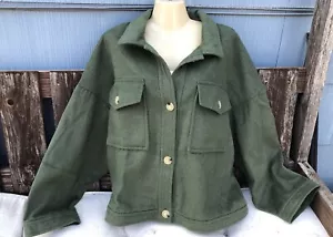 New Cozy Shirt Jacket Sz 2XL (20) Green Flannel Wool Blend Button Up Collared - Picture 1 of 14