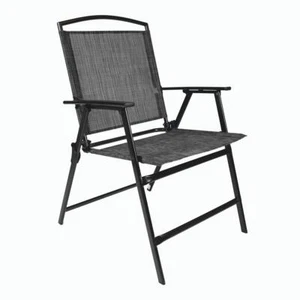 Klappstuhl Gartenstuhl Stapelstuhl Balkonstuhl Stahl Textilene Schwarz Terrasse - Bild 1 von 5
