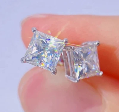 Tachuelas solitarias de diamantes blancos apagados certificados de 2,50 quilates de plata 925 gran brillo Foto 1 de 4