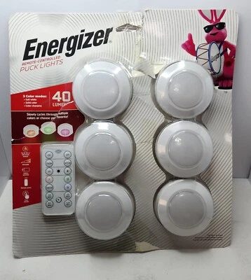 JASCO ENERGIZER BATTERY 3 MODE REMOTE CONTROLLED PUCK LIGHTS 40 LUMEN 6 PACK - Image 1 of 2