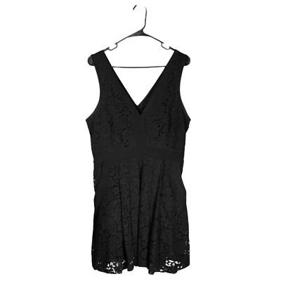 Free People Women's Black Lace Boho Dress Sleeveless Floral Fit & Flare Lined L - Изображение 1 из 4