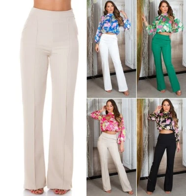 Koucla Damen Hose Schlaghose High Waist Stoffhose mit Schlag Milax-Fashion