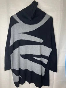 N Touch Womens Turtle Neck Sweater Size Large Color Black And Gray Poly Blend - Picture 1 of 6