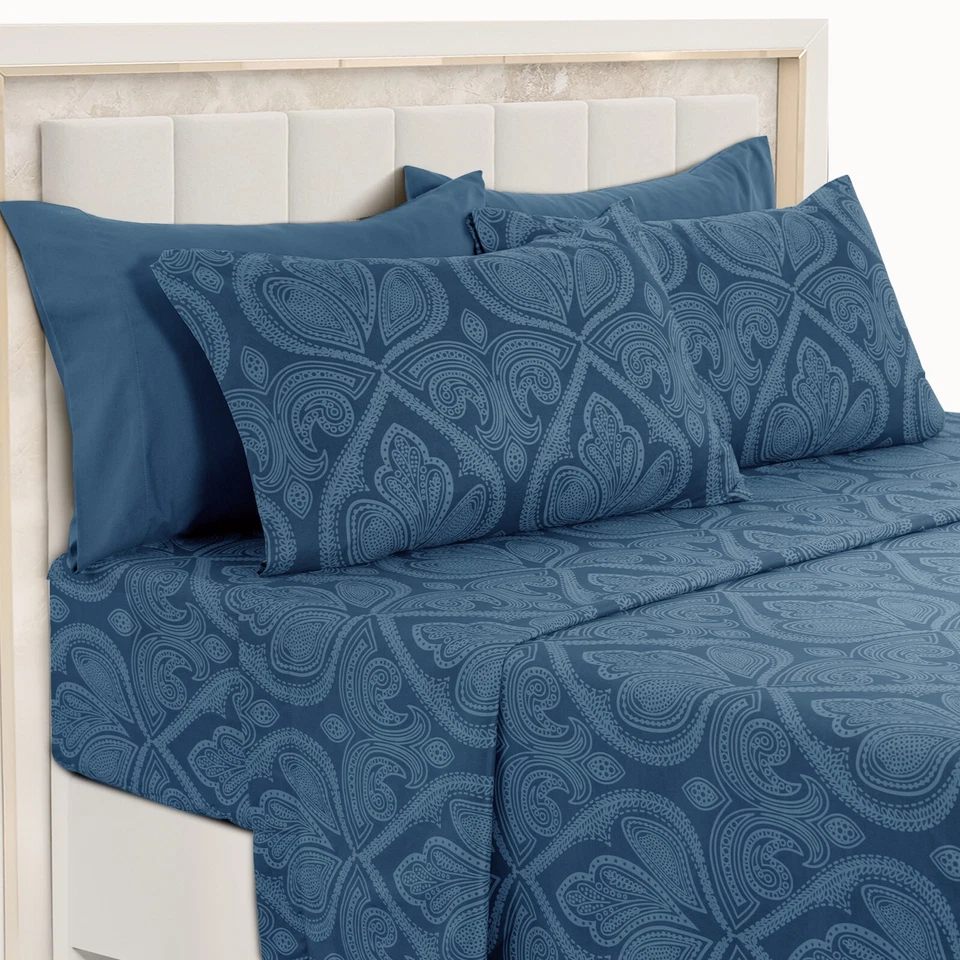 Deep Pocket 6 Piece Bed Sheet Set 1800 Series Microfiber Comfort Paisley Sheets - Image 1 of 4