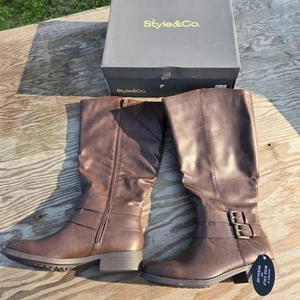 STYLE & COMPANY Womens Brown Buckled Maliaa Toe Block Heel Riding Boot 6.5 M WC - Picture 1 of 12