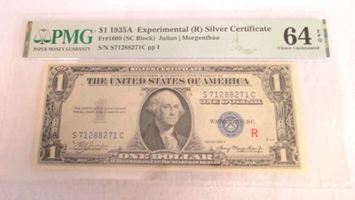 Friedberg #1609, 1935A, $1 Silver Certificate, PMG/EPQ 64, Experimental R note - Image 1 of 2