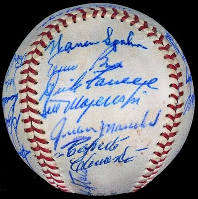 Balón firmado por el equipo All-Star de la Liga Nacional 1962 Clemente Koufax Banks 22 SIGS BAS Foto 1 de 4