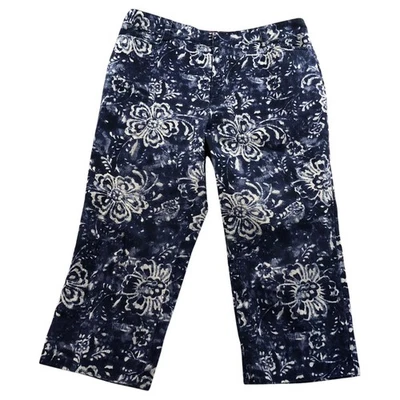 Pantalones de mezclilla capri para mujer talla 10 florales batik azul índigo boho chic informales Chaps Foto 1 de 4