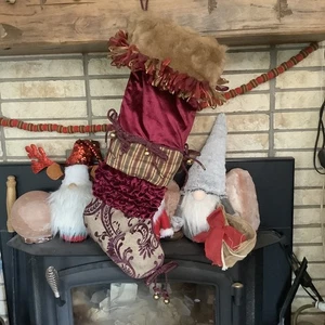 Serendipity Victorian Christmas Stocking Red Gold Navy Fur Cuff Burgundy - Bild 1 von 6