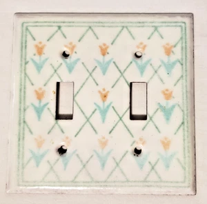 Vtg Adrienne Blum Handcrafted Double Switch Plate Enamel Tulip Flowers 1990 - Picture 1 of 2