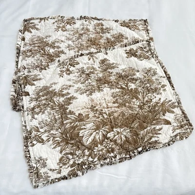 Pottery Barn Brown French Country Toile Quilted Pillow Shams Set of 2 Standard - Image 1 of 4
