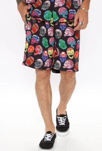Oh You Want It Drawstring Shorts - Black/Combo Skull Print - Men's Sz XL - NWT - Picture 1 of 3