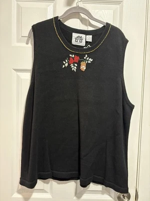 Storybook Knits Fall Vest Sleeveless Berries Leaves Pine Cones Beaded 3X NWT - Image 1 of 4