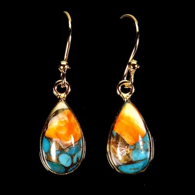 Black Friday 925 Sterling Silver Earrings Pear Kingman Turquoise 13x8mm Jewelry - Image 1 of 4