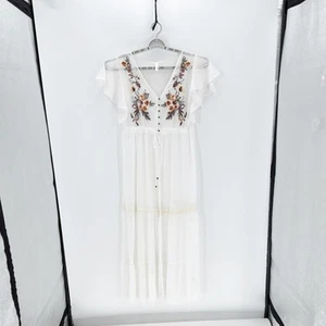 Xhilaration Swim Maxi Cover Up Gr. S weiß Strand Blumen transparent verstellbare Taille - Bild 1 von 7