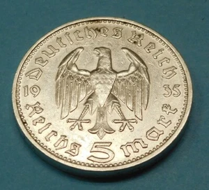 1935-d Third Reich GERMANY 5 MARK COIN - EAGLE & HINDENBURG - SILVER - Picture 1 of 2