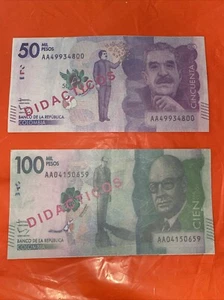 Colombia Banknotes 50,100 Peos Educational Porpuses Didacticos Combine Shipping - Picture 1 of 2