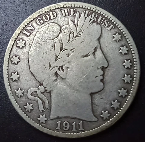 1911-D Denver Mint Barber Half Dollar-Scarce Date-(695,080 minted)~F FINE Cover