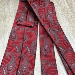 ERMENEGILDO ZEGNA Men's Silk Necktie Red Paisley Pattern Italy Luxury Tie - Picture 1 of 8