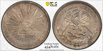 1901 Zs FZ PESO MÉXICO KM#409.3 PCGS AU DETALLES "DAÑO" #45481261 Foto 1 de 4