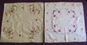 VINTAGE 2PCS TABLE CLOTH HAND EMBROIDERED FLORAL DESIGN - Picture 1 of 12