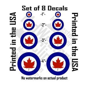 8 Canadian RCAF roundels 2 x1" 2" 3" 4" stickers. Canada 1946-1965 - Foto 1 di 1