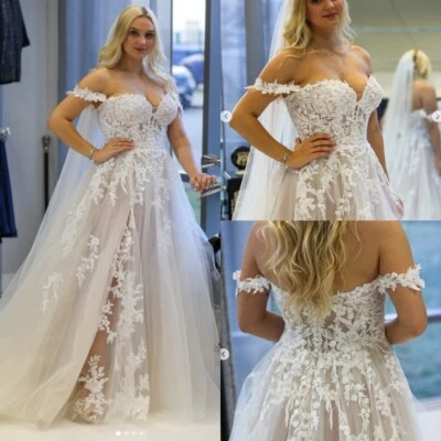 Echte Foto Hochzeit Ärmellose Sommer Tüll Spitze Weißes Elfenbein Ballkleid - Bild 1 von 4