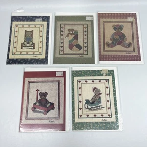 Vintage 80s Robin Rowe Cross Stitch Teddy Bear Charts Primitive Country Lot of 5 - Picture 1 of 12