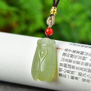 Zertifizierte natürliche Hetian Jade handgeschnitzt Zikade Halskette Statue Anhänger 1365 - Bild 1 von 6