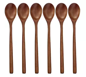 6PCS - Wood Spoons Soup Eco Friendly Japanese Tableware Natural Ellipse Wooden - Picture 1 of 5