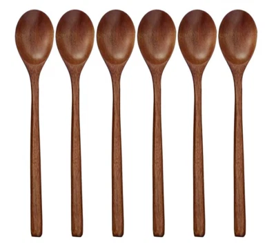 6PCS - Wood Spoons Soup  Eco Friendly Japanese Tableware Natural Ellipse Wooden - Image 1 of 4
