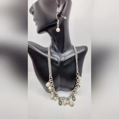 Conjunto de Colar Berloque Boho Corrente de Prata Pedra Pingente Berloques Declaração Joia Presente - Imagem 1 de 4