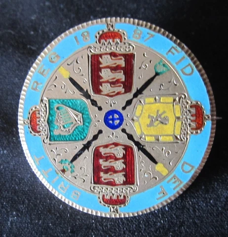 Victorian Silver Enamelled Brooch made from British Antique Coin 1887 UK Cover