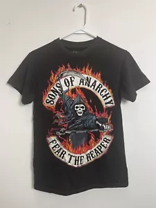 Sons of Anarchy Shirt Mens Small Black Fear The Reaper Short Sleeve Biker Flames - Picture 1 of 5