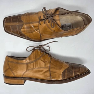 BELVEDERE FLORENCE CROCODILE BROWN TAN LEATHER CAP TOE DERBY SHOES MENS 12 M - Picture 1 of 10