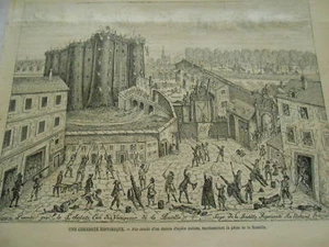 Gravure 1868 - Fac simile d'un dessin Historique Prise de la Bastilles - Picture 1 of 1
