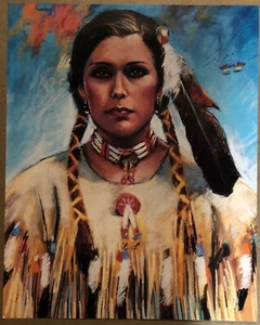Póster original vintage mujer india nativa americana escudos arte retrato años 70 - Imagen 1 de 7