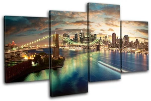 NYC Brooklyn Bridge City MULTI CANVAS WALL ART Picture Print VA - Picture 1 of 1